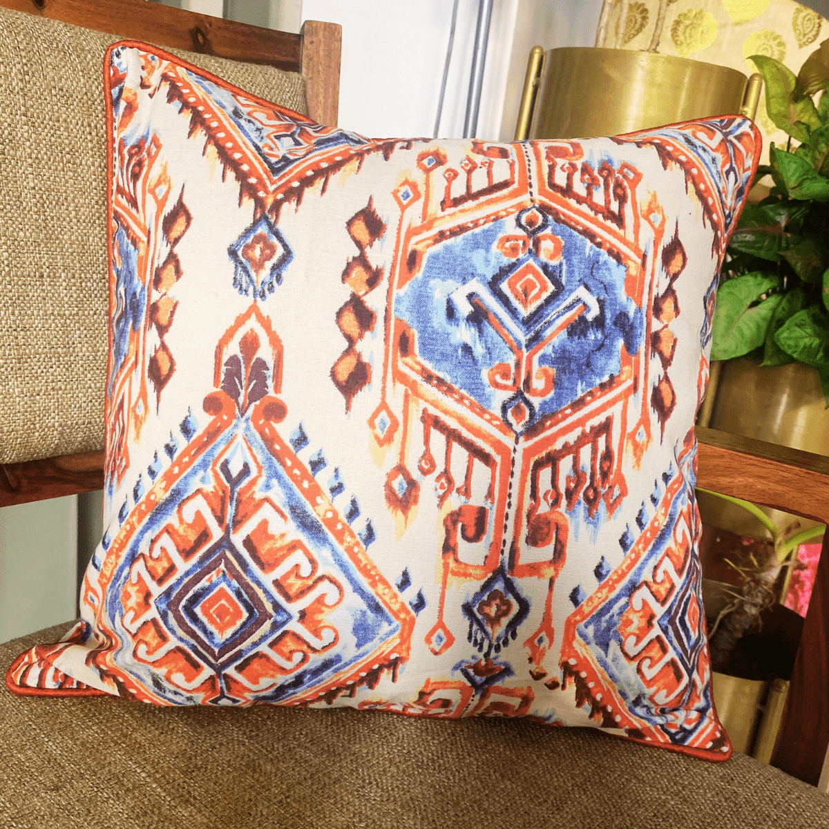 Terracotta Printed Cushion Covers, 16" x 16", Pack of 5 - Coral Slub -